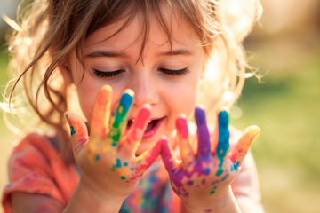 Kind mit Farbe an den Händen