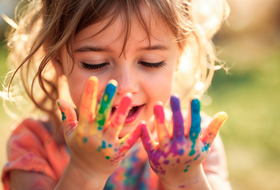 Kind mit Farbe an den Händen