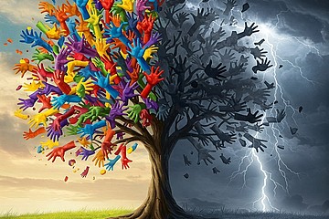 Ki-generierter Baum mit einer hellen und einer dunklen Seite