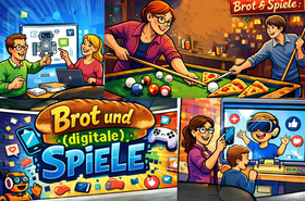 KI-generiertes Bild mit Überschrift "Brot und digitale Spiele"