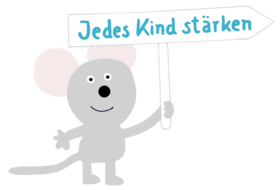 IFTE Sujet: Maus hält Wegweiser "Jedes Kind stärken