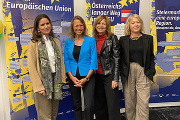 Rektorin Beatrix Karl und Vertreterinnendes Institutes für Diversität und Internationales der PH Steiermark beim Grazer Sprachenfest. V.l.n.r.: Muriel Warga-Fallenböck, Beatrix Karl, Susanne Linhofer, Michaela Hronovsky-Ortner
