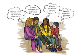 grafische Dartsellung von vier Kindern die sich unterhalten