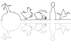 skizzierte Umrisse von Tieren und Gegenständen als Sujet